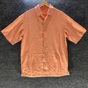 Tommy Bahama Mens‎ M Silk Button Up Shirt Tropical Floral Peach Beach Vacation